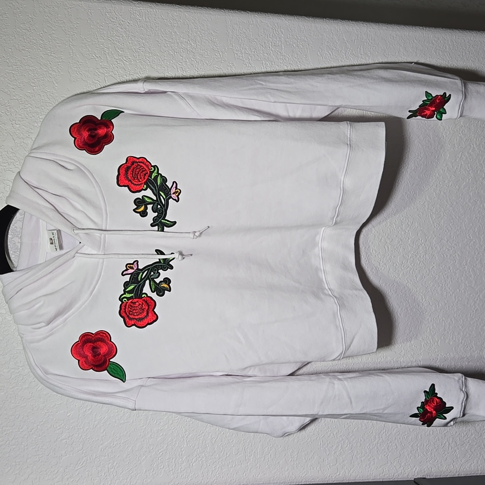 Embroidered Floral Patch Handmade Hoodie NWOT